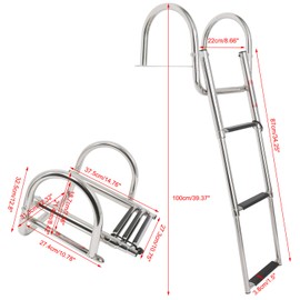 Amarine Made Boat Ladder Stainless Steel in-Board 3 Steps Telescoping Ladder Folding Dock Ladder for Marine Boat Yacht Swimming Pool