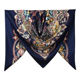 corciova XL 40x40 Inch Extra Large Silk Satin Scarf Tops for Women Head Wraps Shirt Oxford Blue Paisley Flowers Bandana Curly
