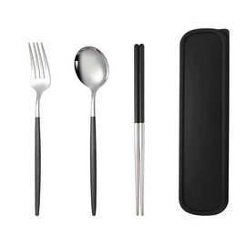 Cutlery Set, Stainless Steel, Chopsticks, Fork, Spoon, 3-piece Set, with Case, Combination Set, Outdoor, Portable Tableware Set, Hygiene, Students, Adults, Tableware Set, For Lunches, Work, School, Lunch Box, Camping, Portable, Convenient Gift (Black Sil