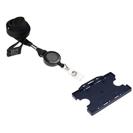ID Card It Navy ID Badge Holder 2-Sided, with Black Lanyard Neck Strap and Integrated Yo-Yo Badge Reel - 25