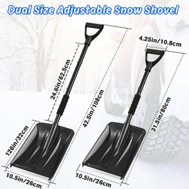 Snow Shovel, 127 cm Long Snow Shovel, Sliding Edge with Aluminium Profile, 3-Piece Removable Design, Adjustable Portable Snow Shovel for Driveway, Camping, Snowman Playing