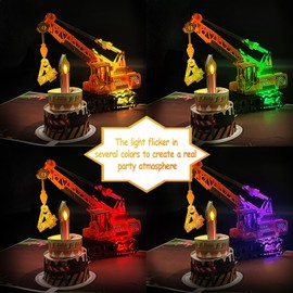 DTESL 3D Greeting Pop Up 4th Birthday Card with Light and Music, Crane Truck Card for Boy, Nephew, Grandson, Son, Toddler, with Envelope, Message Card - Open it Play: Plays hit Song 'Happy Birthday'