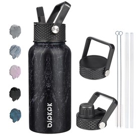 BJPKPK Botellas de Agua Aisladas con Popote y 3 Tapas, 800 ml , 27 oz