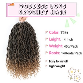 Fulcrum Goddess Locs Crochet Hair 14 Inch, 8 Packs New Goddess Faux Locs Crochet Hair for Black Women, River Locs Crochet Hair with Curly Ends (14Inch (Pack of 8), T27#)