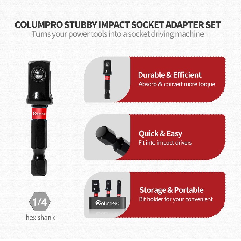 ColumPRO 6PCS Stubby Impact Socket Adapter Set, Hex Shank Impact