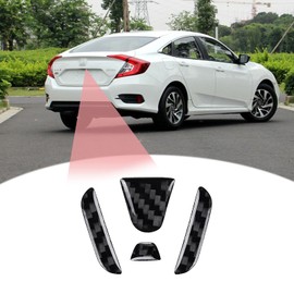 LANZMYAN Compatible with Car Rear Tailgate Emblem Logo Trim Accessories Carbon Fiber Emblem Badge Decal Cover Sticker for Honda 10th Gen Civic 2016-2021 Black