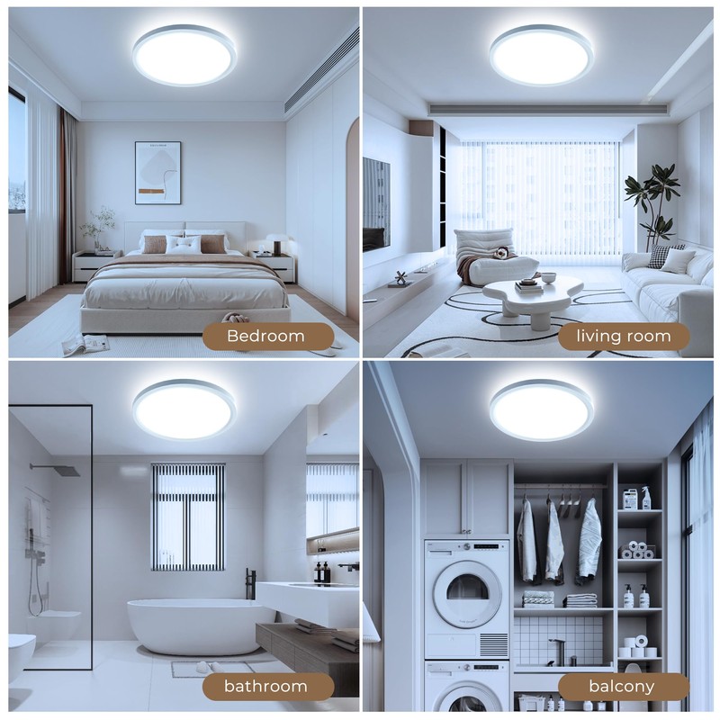 OTREN LED Flat Ceiling Light, 6500 K Round Bathroom Lamp,