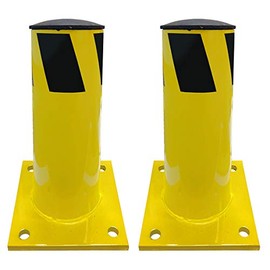 Electriduct 1 Foot Steel Pipe Safety Bollard Post Yellow/Black Stripe - Parking Lot Traffic Barrier (12" Height - 4.5" OD) - Pack of 2