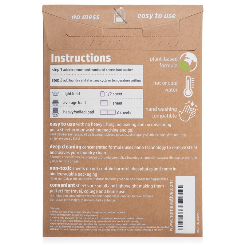 Homevative Laundry Detergent Sheets, 30 Sheets, Up to 60 Loads,