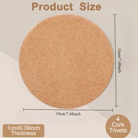 6Pcs Cork Trivet Set - 19CM Round Thick Corks Placemats Set, Wooden Non Slip Durable Coasters, Corks board Placemats, Multifunctional Cork Mat for Table & Countertop