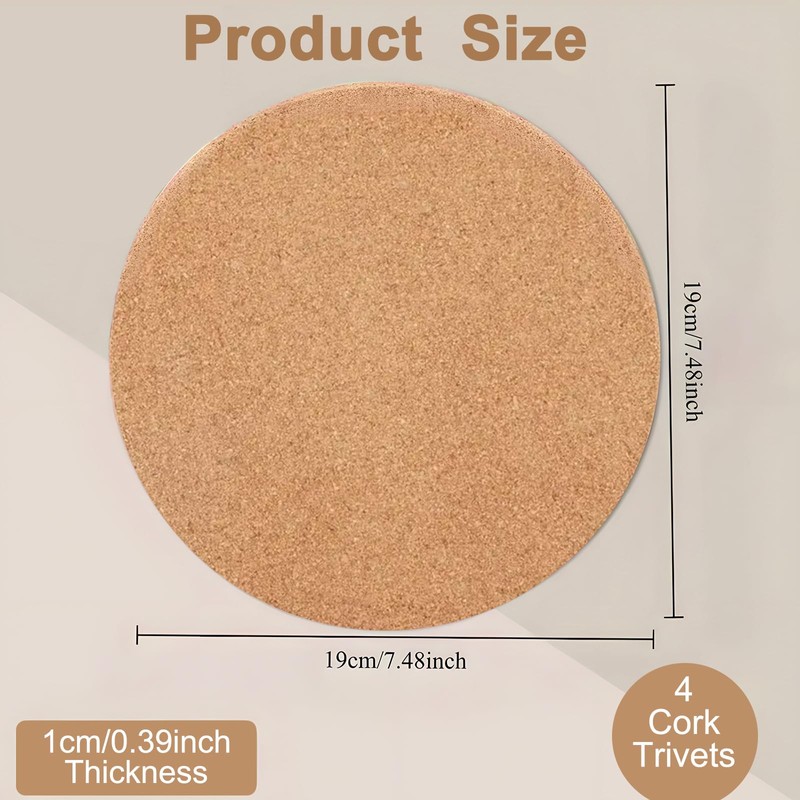 6Pcs Cork Trivet Set - 19CM Round Thick Corks Placemats