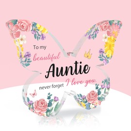 Best Auntie Gifts Ideal for Mothers Day from Niece Nephew Birthday Presents Thanksgiving Christmas Retirement Gifts for Auntie Engraved Butterfly Shaped Acrylic Block Keepsake Decor Decorations