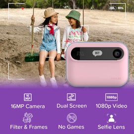 Kids Camera Instant Print myFirst Insta 20 Dual Lens Selfie Digital Camera for Kids with No Ink with Thermal Paper Printing Included (Cotton Candy Mix)
