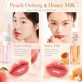 2Pcs Crystal Jelly Lip Oil Set, White Peach Honey Tinted Lip Balm & Hydrating Lip Gloss, Long-Lasting Nourishing Lip Glow Oil, Non-Sticky Moisturizing Lip Care Makeup for Women and Girls
