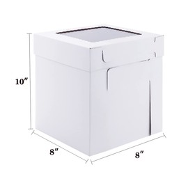 Huoshange Tall Cake Boxes for Tier Cakes,8X8X10 Inch [4Pack ] Thick Sturdy Cake Box with Window,White Cake Carrier, Disposable Cake Containers