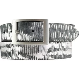BELTINGER Men's Belt Made of Full Cowhide Leather Metal Look with Double Buckle 4 cm Leather Belt Metallic Look 40 mm Jeans Belt for Men 4 cm, Black metallic, silver