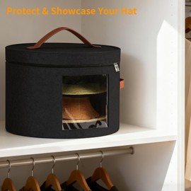 Samplife Hat Box,Hat Storage Box,Stackable Round Brim Hats Organizer Bag Container for Closet,Travel Hat Boxes for Women, Cowboy Hat Organizer, FoldableTravel Cap Boxes (02-Black, 16.5" D x 10.5" H)