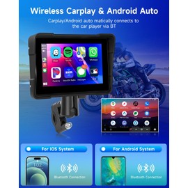 Rimoody Wireless Carplay Portable Car Radio for Moto, 5 Inch HD Touchscreen Screen, IP67 Waterproof with Android Car Airplay/Android Cast/Bluetooth/Voice Control/AUX/USB/EQ/SD 12V