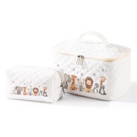 Dawuyu Makeup Bag For Women,Travel Toiletry Organizer,Cute Quilted Cotton Cosmetic Pouch,Portable Make Up Bags For Friendship Gift 2Pack