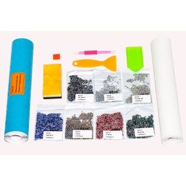 GLOCTO - Rebaño de diamantes de imitación para plantilla de diamantes de imitación con diamantes de imitación de flocado de 3 yardas y Mylar 7 colores de diamantes de imitación con cepillo para polvo