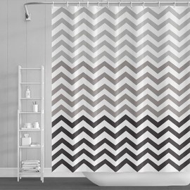 SDOTPMT 105 x 160 cm Wave Stripes Shower Curtain Grey White Gradient Horizontal Wavy Zigzag Bath Curtain Abstract Geometric Bath Curtain for Children Bathroom Polyester with Hooks