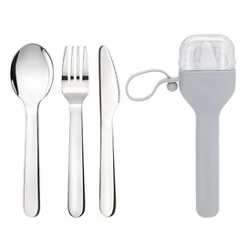 Sophico Camping Travel Utensils Set for Kids and Adults, Fork and Spoon Knife Silverware Sets with Silicone Case for Lunch Box - Portable & BPA Free, Leak-proof (Grey, 1 Set)
