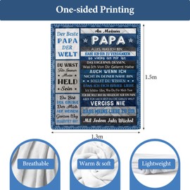 Papa Geschenk Geburtstag, 150 ×130CM Weiche Decke Die, Geburtstagsgeschenk für Papa von Tochter Sohn, Vater Geschenk, Bester Papa Geschenke, Geschenk Vater Geburtstag, Geschenk für Geburtstag