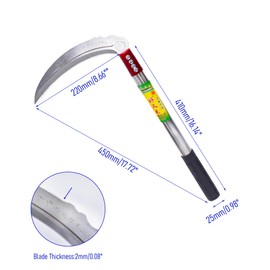 FOCMKEAS 1pce 450mm/17.72in Stainless Steel Billhook Brush Clearing Sickle for Grass,Weeding Tools for Garden,Curved Sawtooth Sickle,Machete Axe for Cutting Trees,Steel Blade Knife in Hand