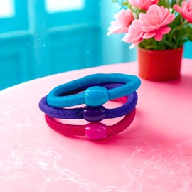 Soft Elastic Hair Ties with Beads, 3-Pack Sets in Pastel, Bright, and Warm Colors (Multicolor-2)
