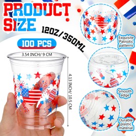 Pickmesh 100 Pcs 12oz Patriotic Cups Plastic Memorial Day Cups Bulk, 4th of July Cup Disposable Red White Blue Cup Independence Day Party Supplies for July 4th American USA Party(Patriotic Heart)