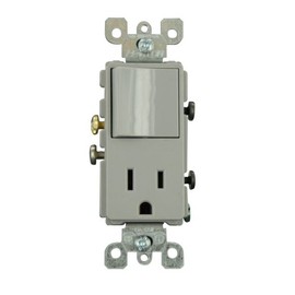 Leviton 15 Amp, 120 Volt, Decora Single-Pole, AC Combination Switch, Commercial Grade, Grounding, 5625-GY, Gray
