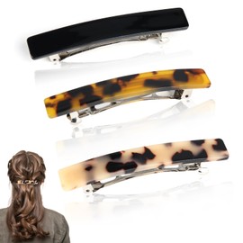 Joynine Pack of 3 Hair Clips, Women's French Hair Clip, Rectangular Hair Clip, Automatic Small Hair Clips for Fine, Thin, Medium Thick Hair (Black/Dark Tortoiseshell/Light Tortoiseshell)