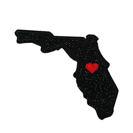 ROCKAPATCH Black Glitter Sparkle I Love Florida FL Home State Embroidered Iron On Patch