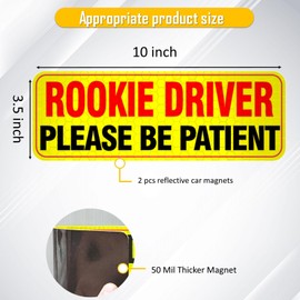Rookie Driver Car Magnet, Rookie Driver Signs for Car, Reflective New Driver Magnet for Car, Please be Patient Rookie Driver Magnet for Car