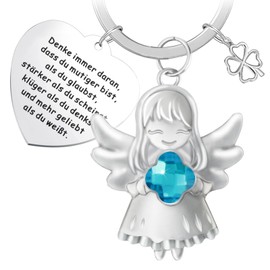 DXLing Pack of 2 guardian angel lucky charm key ring guardian angel key ring with blue gemstones and heart pendant with lucky four-leaf clover gifts key ring, NO