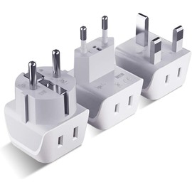 Ceptics Complete European Travel Adapter Set - 2 In 1 Usa to Europe, Germany, England, Spain, Italy, Iceland, France, (Type G, E/F, Type C) - 3 Pack, Safe Grounded Perfect for Cell Phones, Laptops