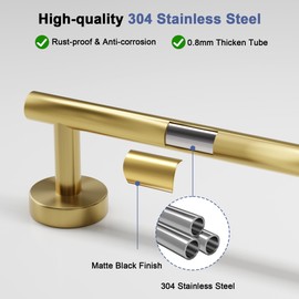 Brushed Gold Towel Bar, 14 Inch Towel Racks for Bathroom Wall Mounted, SUS304 Stainless Steel Bathroom Towel Holder, Total Length 16.4 Inch Towel Bars