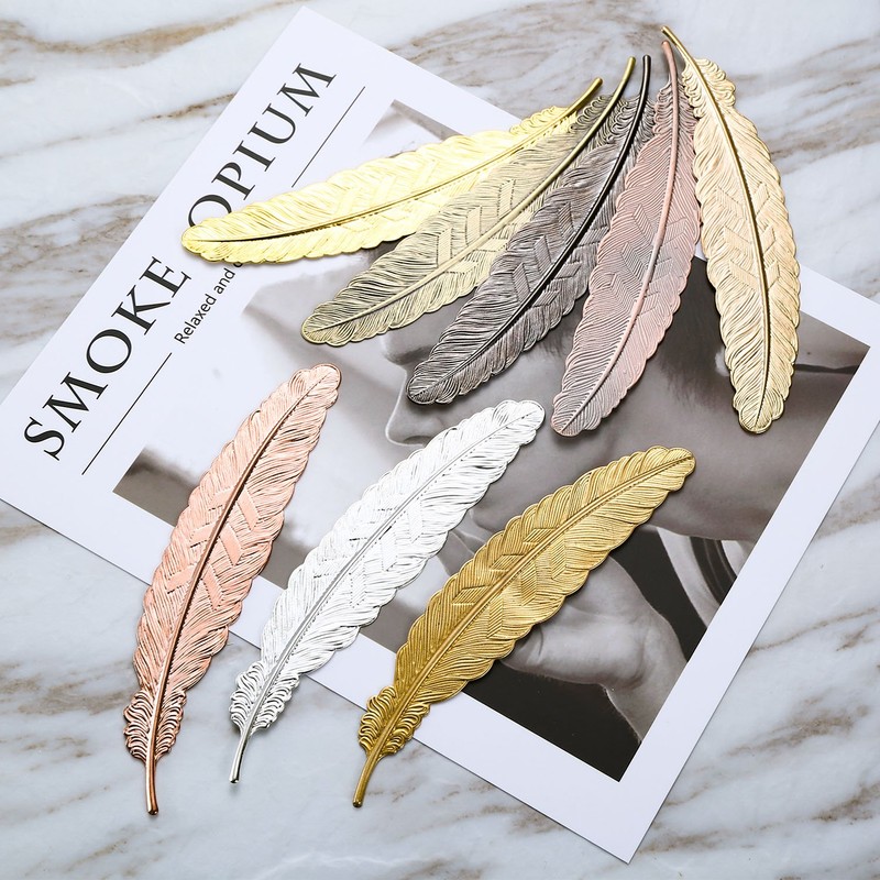 8 Pieces Metal Feather Bookmarks Assorted Metal Bookmark Feather Shape