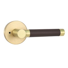 FLIRABBIT Leather Wrapped Brass Privacy Door Handle – Brass Interior Door Lever with Soft Faux Leather Grip, Brushed Brass Finish, Modern Door Handle for Bedroom Bathroom, Reversible Left&Right Hand
