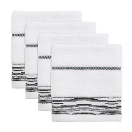 Nicole Miller - Washcloths, Soft & Absorbent Cotton Towels, Dorm Room Essentials, Set of 4 (Sydney Collection, White/Black)
