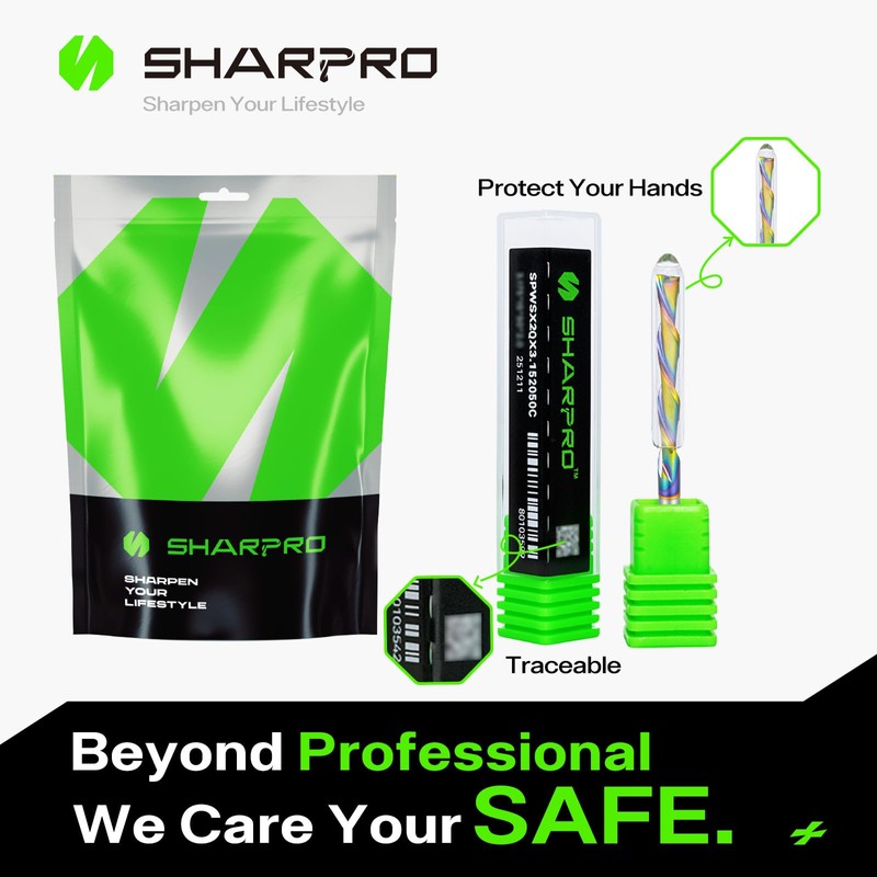 Sharpro 1/4 Downcut Router Bit 1/4 Shank, Spiral CNC Router