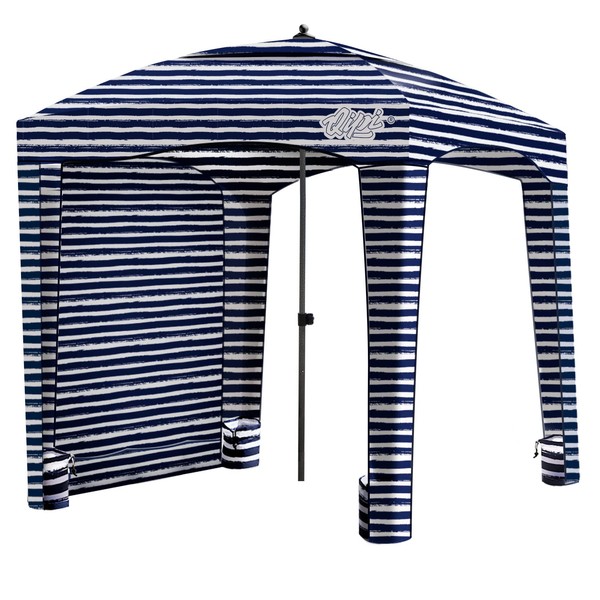 Qipi Beach Cabana - Easy to Set Up Canopy, Waterproof, Portable 6' x 6' Beach Shelter, Included Side Wall, Shade with UPF 50+ UV Protection, Ultimate Sun Umbrella - for Kids, Family - Sailor Stripes