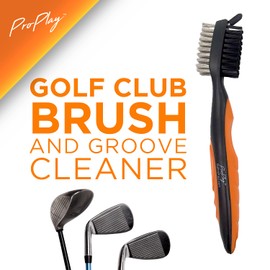 ProPlay Golf Club Brush and Groove Cleaner | Retractable Zip-line Aluminum Carabiner | Lightweight and Ergonomic Design | Easily Attaches to Golf Bag (Orange)
