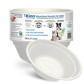 Kinn Kleanbowl Disposable Dog Food Bowls, 24 oz (Pack of 50) - Frame System Refills, Use for Travel, Boarding, or Crate, Compostable Pet Travel Bowl, No Plastic, Leakproof, Portable Dog Dish
