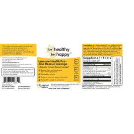 BE HEALTHY BE HAPPY Be Healthy! Be Happy! Immune Health Pro - Zinc Rescue Lozenge Common Cold Relief Formula & Immune System Support 24 Count.