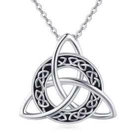 Midir&Etain Celtic Chain 925 Sterling Silver Celtic Knot Trinity Necklace Viking Rune Pendant Necklace Viking Jewellery Celtic Gifts for Women Men, Sterling Silver