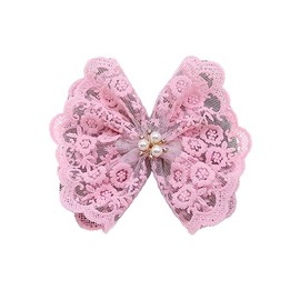 Lace Bow Hair Clip Lace Bowknot Hairpin Kids Girls Big Lace Bow Hair Clips BW51 (A1-Pink)