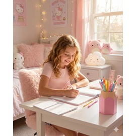 SPHTOEO Cute Pencil Shaped Pen Holder for Desk - Fun Classroom Decor & Teacher Appreciation Gifts - Pencil Flower Vase & Desktop Stationery Organizer for Kids & Girls (Pink)