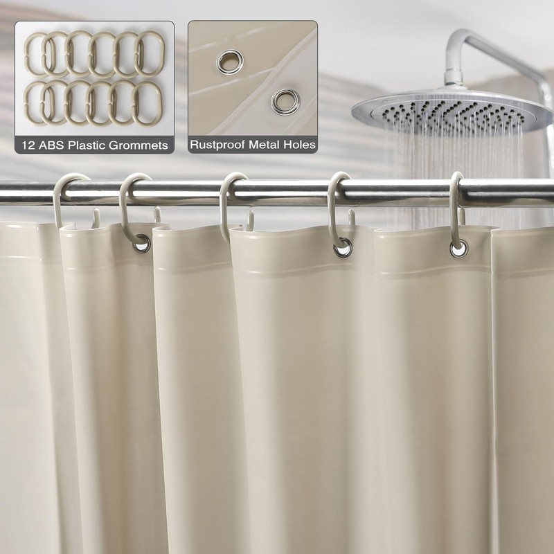 Funria EVA Shower Curtain Waterproof Bathroom Curtains with 12 Hooks
