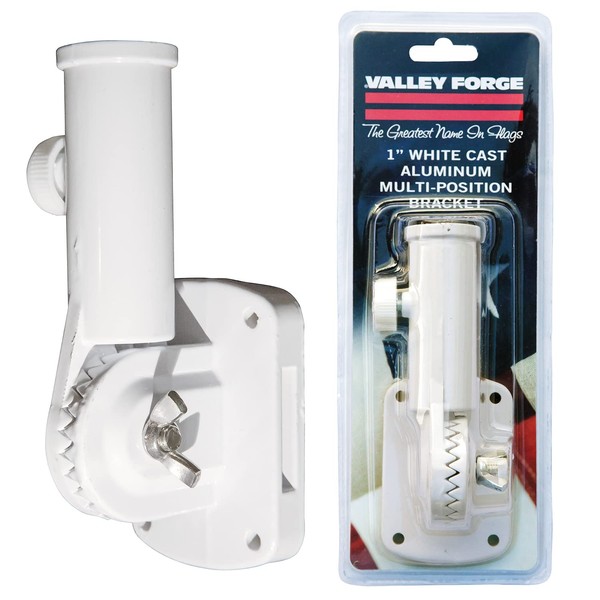 Aluminum Flagpole Bracket - White Powder Coated Multi-Position Pole Holder - Sturdy and Durable - Built to withstand the Outdoors and Harsh Weather - By Valley Forge Flag